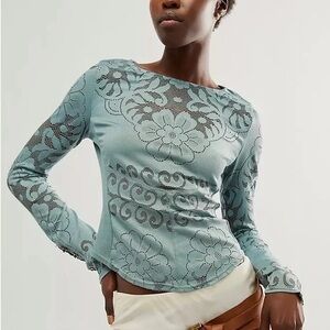 Free People Wild Roses Top New With Tag. Color: Steel Sea Size XS